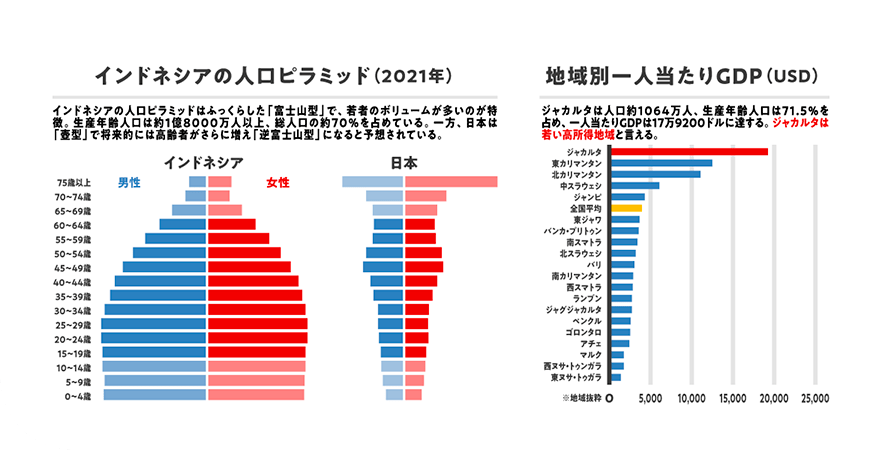 インドネシアの人口ピラミッド・地域別一人当たりSDPのグラフ画像